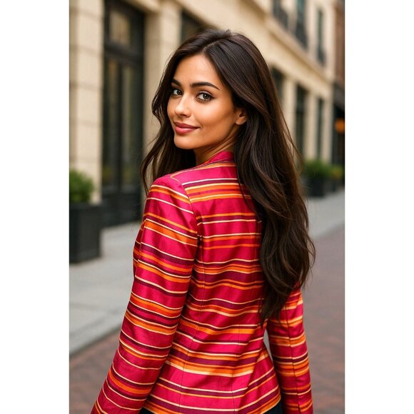 Kasper 16P Raspberry Silk Stripe Jacket Hamptons Chic Coastal Rich City Ready - Picture 4 of 16